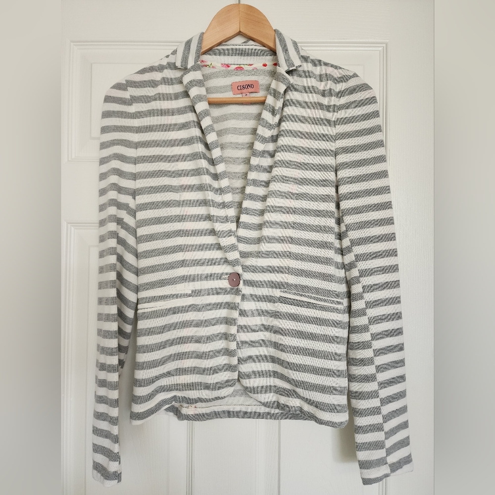 Striped jacket with floral accents